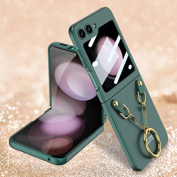 GKK Integrated Necklace Hinged Flip Phone Case for Samsung Galaxy Z Flip5 with Ring Holder (Green)