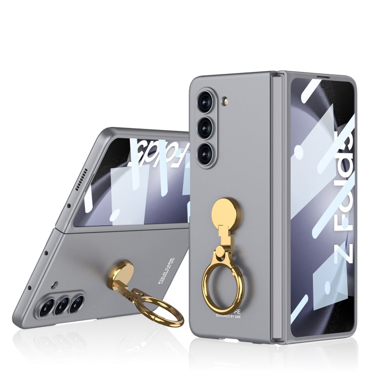 GKK Ultra-thin Triaxial Ring Holder PC Phone Case for Samsung Galaxy Z Fold5 (Grey)