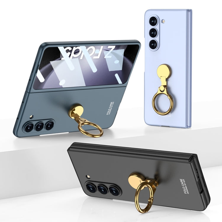 GKK Ultra-thin Triaxial Ring Holder PC Phone Case for Samsung Galaxy Z Fold5 (Silver)