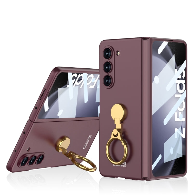 GKK Ultra-thin Triaxial Ring Holder PC Phone Case for Samsung Galaxy Z Fold5 (Wine Red)