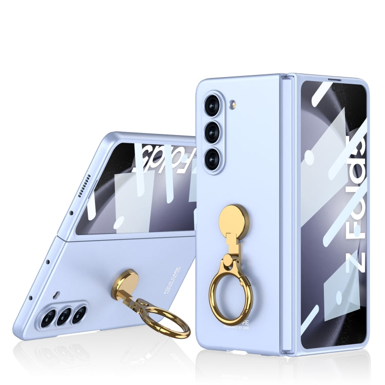 GKK Ultra-Thin Triaxial Ring Holder PC Phone Case for Samsung Galaxy Z Fold5 (Light Blue)