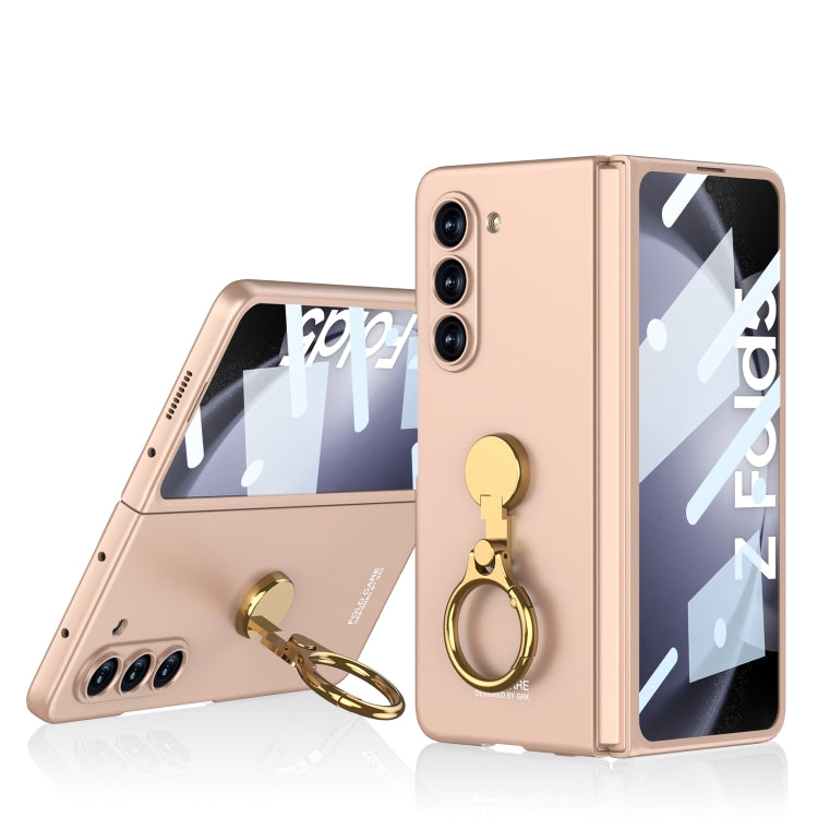 GKK Ultra-thin Triaxial Ring Holder PC Phone Case for Samsung Galaxy Z Fold5 (Misty Gold)