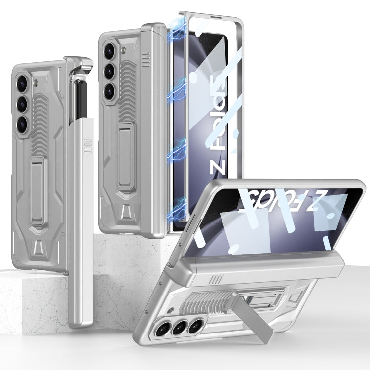 GKK Integrated Folding Battle Shell PC Phone Case for Samsung Galaxy Z Fold5 with Pen Box (Silver)