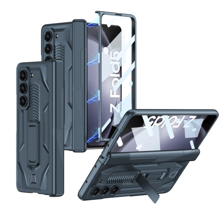 Green Magnetic Armor Flip Phone Case for Samsung Galaxy Z Fold5 with Integrated Holder
