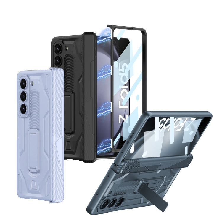 Green Magnetic Armor Flip Phone Case for Samsung Galaxy Z Fold5 with Integrated Holder