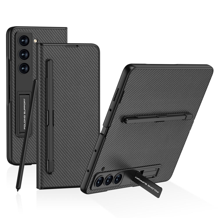 Samsung Galaxy Z Fold5 GKK Flip Leather Phone Case with Pen Holder (Carbon Fiber)
