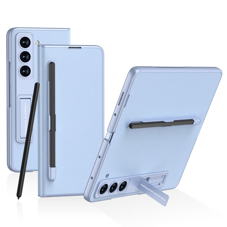 GKK Flip Leather All-Inclusive Phone Case for Samsung Galaxy Z Fold5 with Pen Holder in Light Blue
