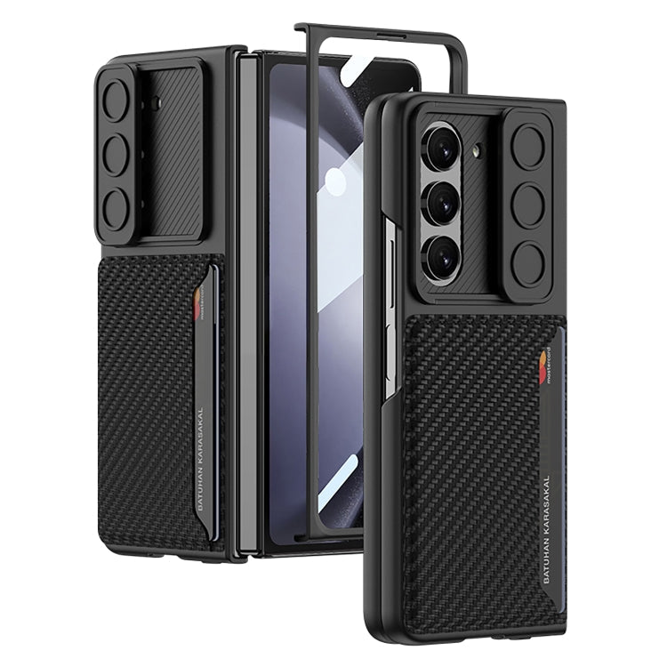 Samsung Galaxy Z Fold5 GKK Carbon Fiber Phone Case with Card Holder and Ultra-thin Sliding Window