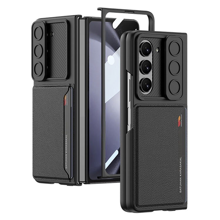Samsung Galaxy Z Fold5 Ultra-thin Sliding Window Phone Case with Card Holder (Black)