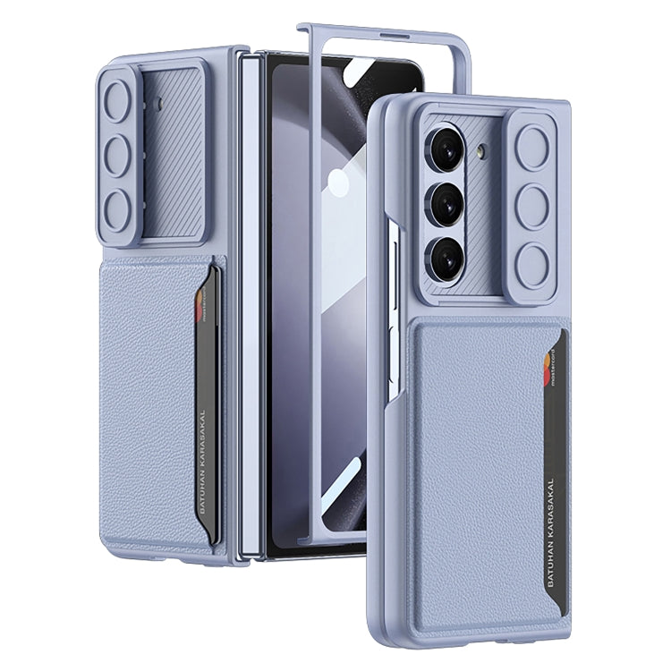 Light Blue GKK Integrated Ultra-thin Sliding Window Folding Phone Case for Samsung Galaxy Z Fold5 with Card Holder