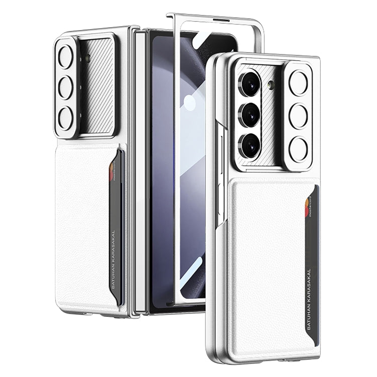 Samsung Galaxy Z Fold5 GKK Ultra-thin Sliding Window Phone Case with Card Holder(Silver)