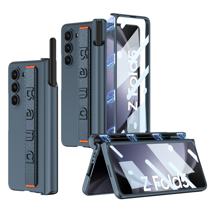 GKK Green Magnetic Folding Hinge Phone Case for Samsung Galaxy Z Fold5 with Wrist Strap & Pen Holder