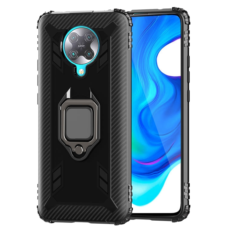 Carbon Fiber Protective Case with 360 Degree Rotating Ring Holder for Xiaomi Redmi K30 Pro / Poco F2 Pro 5G (Black)