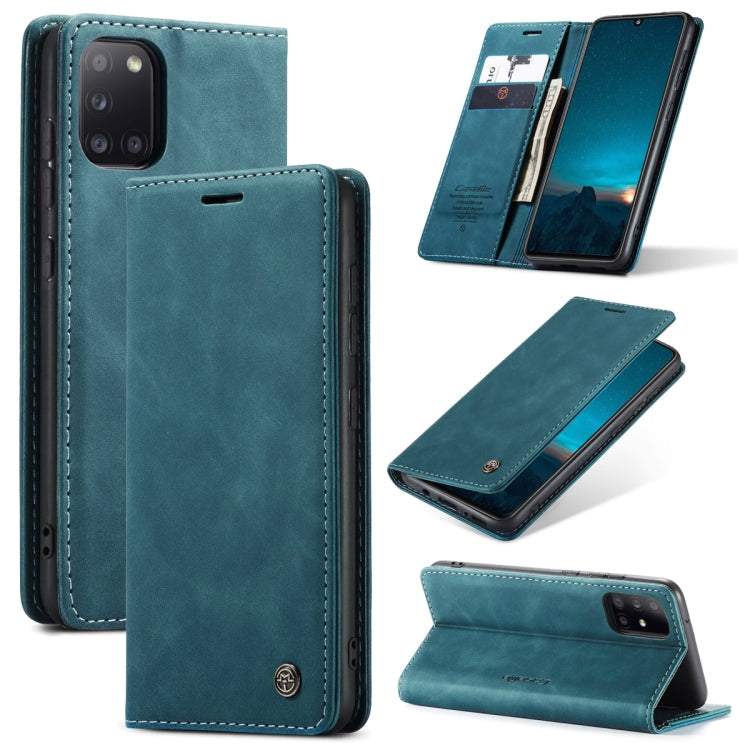 Retro Frosted Blue Leather Case for Samsung Galaxy A31 with Card Slot & Stand