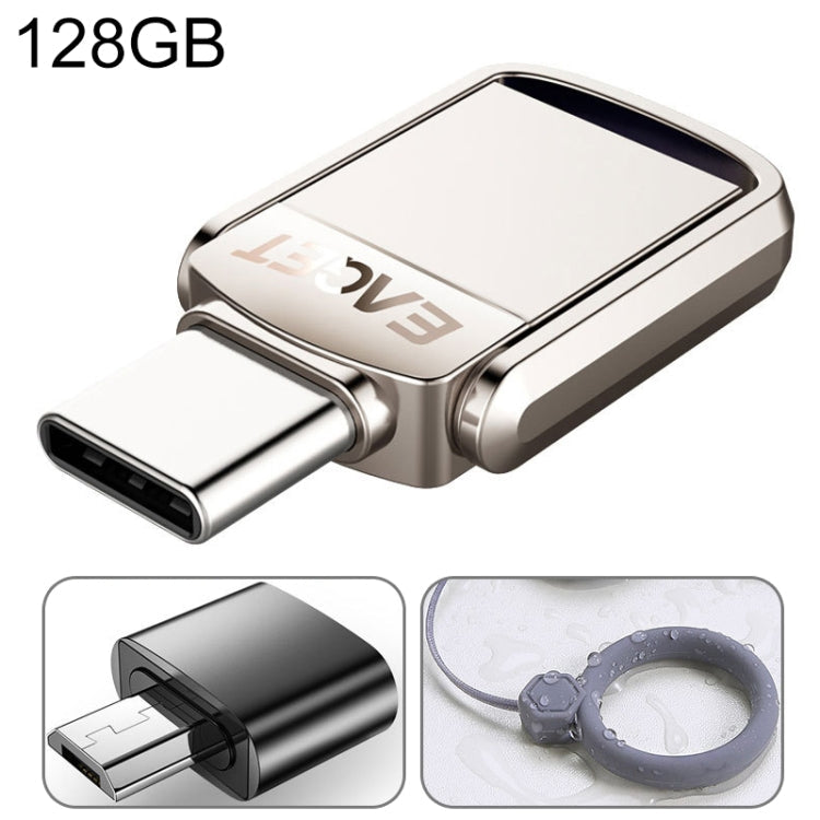 EAGET 128GB USB 3.1 + USB-C Metal Twister Flash Drive with Micro USB Adapter & Lanyard