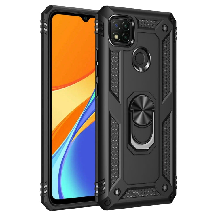 Shockproof TPU + PC Protective Case with 360 Degree Rotating Holder for Xiaomi Redmi 9C (Black)