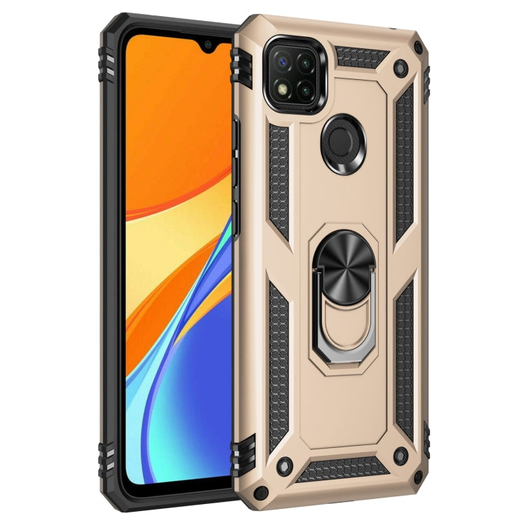 TPU + PC Protective Case with 360 Degree Rotating Holder for Xiaomi Redmi 9C (Gold)