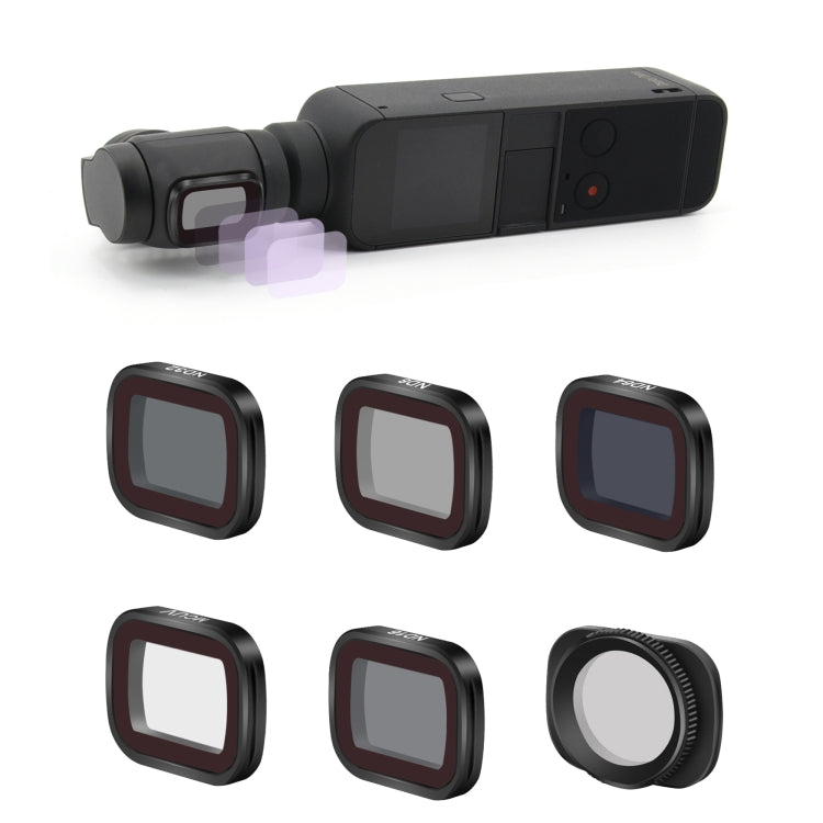 6-In-1 Adjustable Lens Filter Set for DJI OSMO Pocket 2 with ND8, ND16, ND32, ND64, MCUV, and CPL Filters
