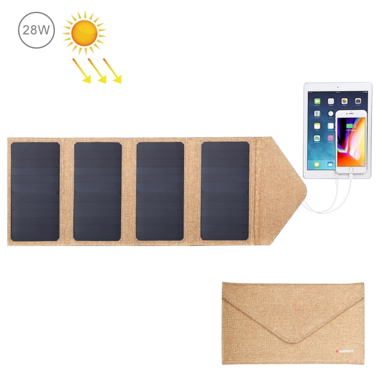 HAWEEL 28W Foldable Solar Panel Charger with Dual USB Ports - Portable and Weatherproof (Yellow)