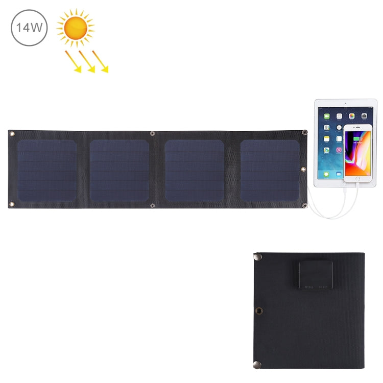 HAWEEL 14W Foldable Solar Panel Charger with Dual USB Ports - Black