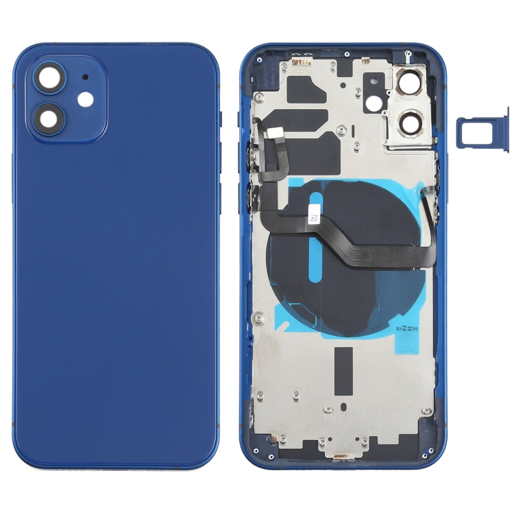 Blue Battery Back Cover with Side Keys, Card Tray, and Wireless Charging Module for iPhone 12