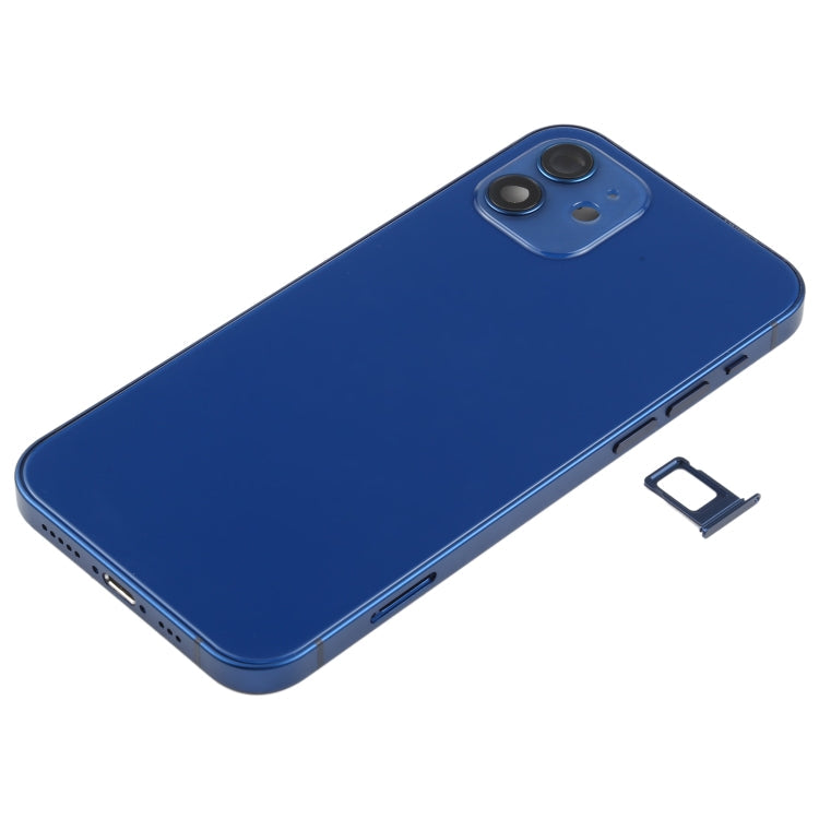 Blue Battery Back Cover with Side Keys, Card Tray, and Wireless Charging Module for iPhone 12