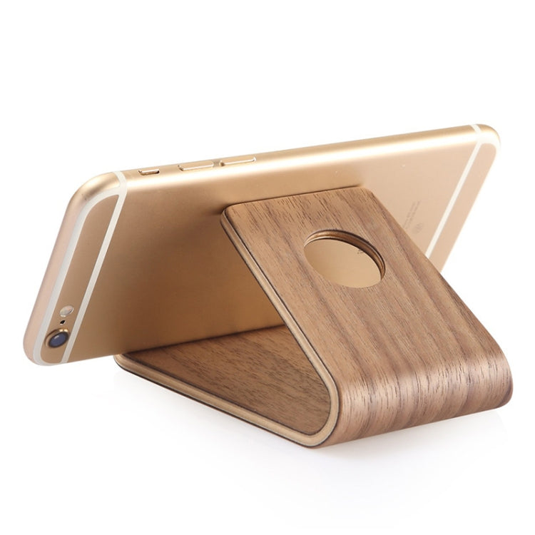 Wooden Desktop Phone Holder with Curved Universal Support for Tablets and Phones (Walnut)
