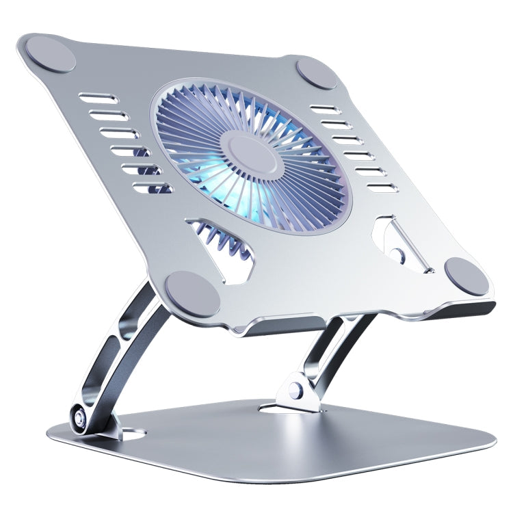 R-JUST HZ22 Aluminum Alloy Laptop Bracket with Dual-Purpose Desktop Fan and Light (Silver)