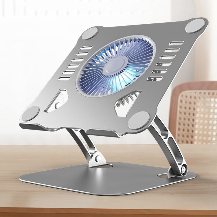 R-JUST HZ22 Aluminum Alloy Laptop Bracket with Dual-Purpose Desktop Fan and Light (Silver)
