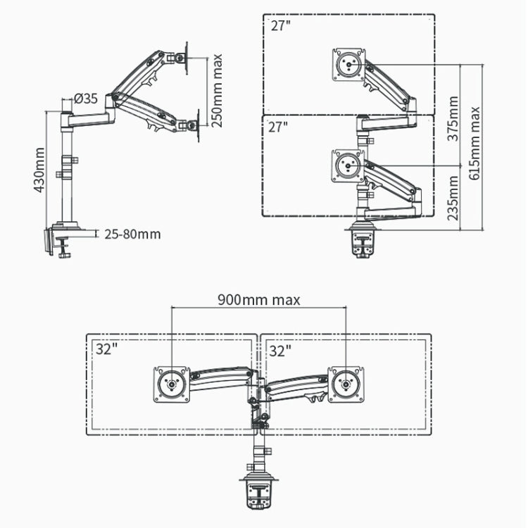 NB H180 Dual-Screen Monitor Holder with Rotating Lifting Base (Black)