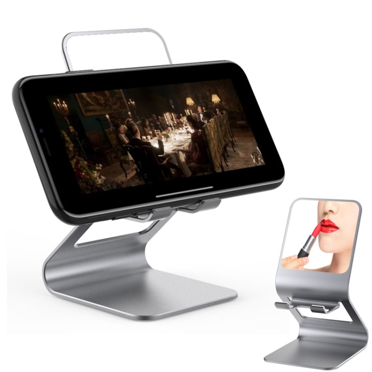 Multifunctional Metal Desktop Stand with Integrated Makeup Mirror (Grey)