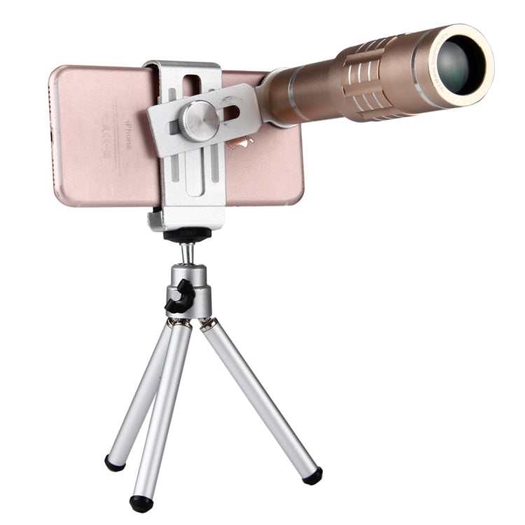 Universal 18X Telescope Lens Kit with Tripod and Clip - Gold