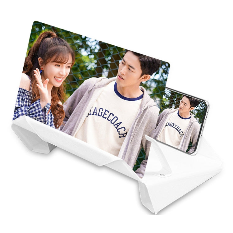 9D HD Mobile Phone Screen Amplifier with Leather Case (White, 12 inch)