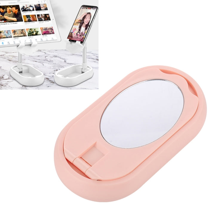 XC03 Telescopic Folding Desktop Holder Bracket (Pink) with Makeup Mirror
