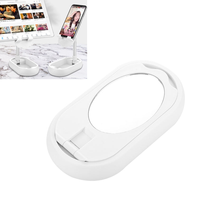 Telescopic Folding Mobile Phone Tablet Holder with Makeup Mirror (White)