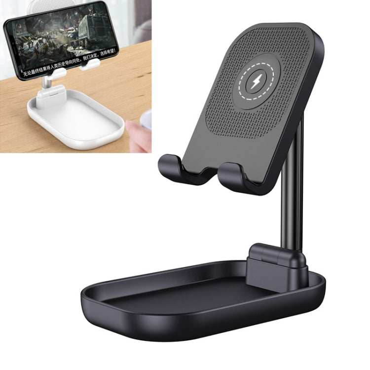 WS2 Portable Foldable Mobile Phone Tablet Holder with Wireless Charging (Black)