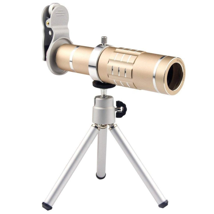 Universal 18X Zoom Telescope Telephoto Camera Lens with Tripod Mount & Mobile Phone Clip - Gold
