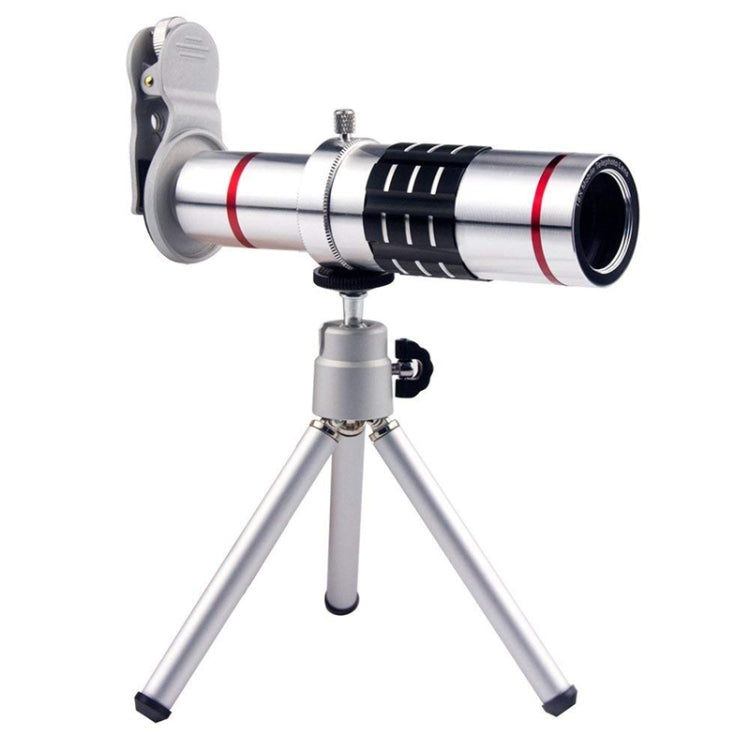 Universal 18X Zoom Telescope Telephoto Camera Lens with Tripod Mount & Mobile Phone Clip for Smartphones - Silver