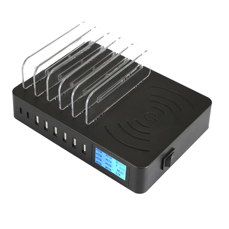 Multi-function 50W Charger with 6 USB Ports, 2 USB-C Ports, and Wireless Charging