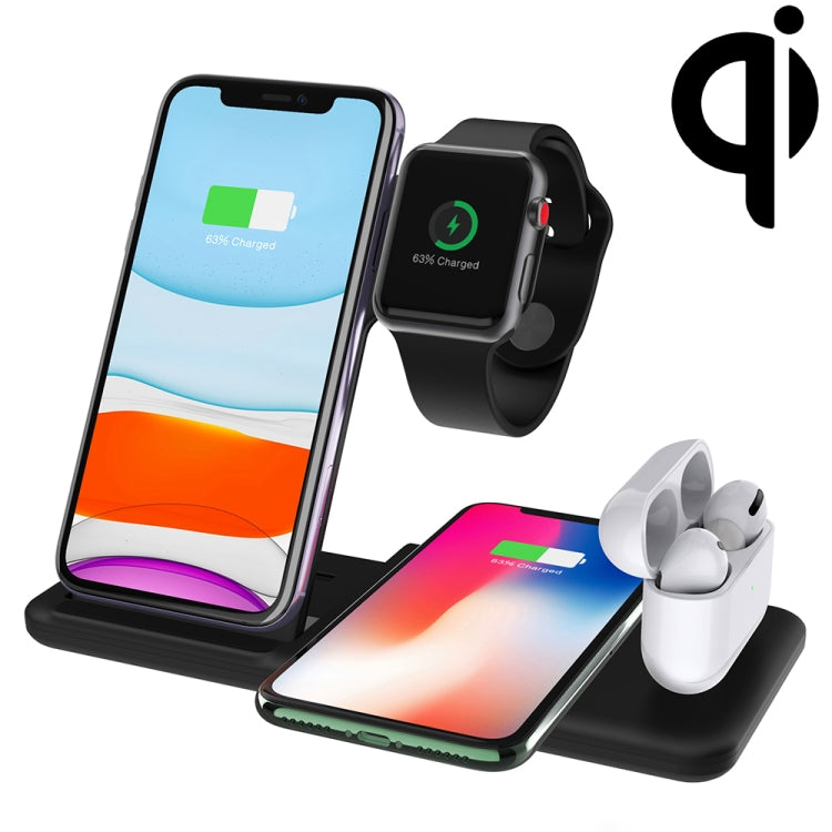Q20 4 In 1 Wireless Charger Charging Stand for iPhone, Apple Watch, AirPods, and Dual Phones - Black