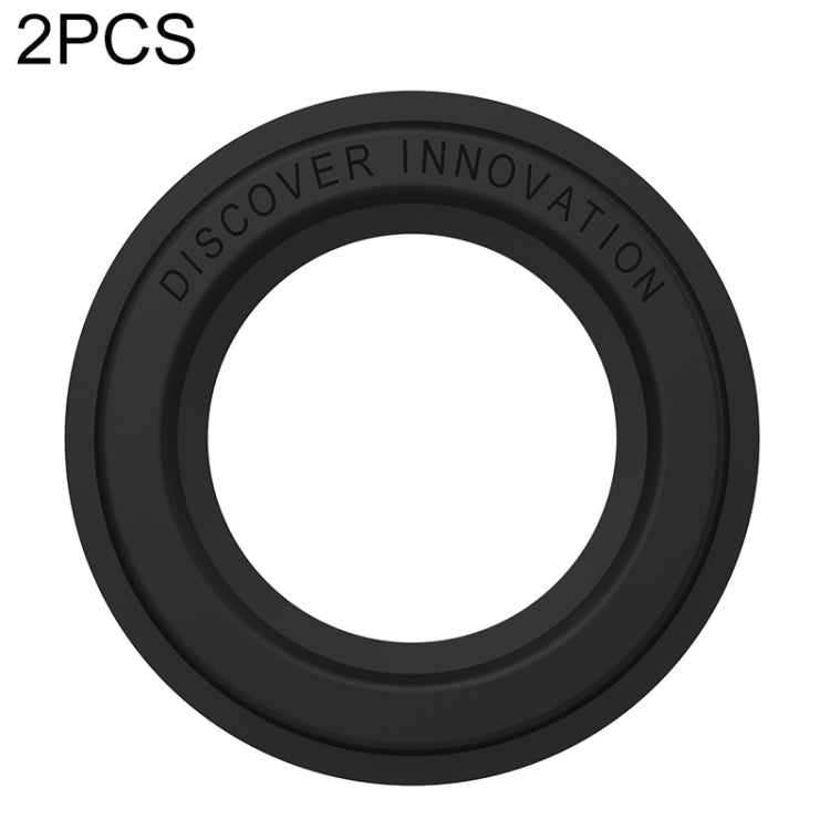 Magnetic PU Leather Phone Ring Sticker (Black) - 2 Pack