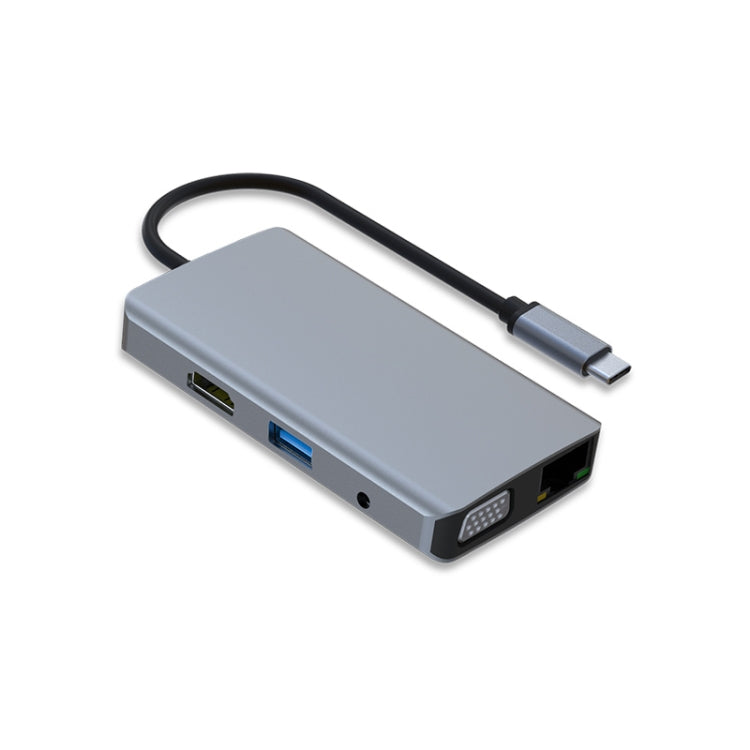 9 in 1 Type-C HUB Adapter with PD 100W, SD/TF, USBx2, HDMI, VGA, and 3.5mm AUX
