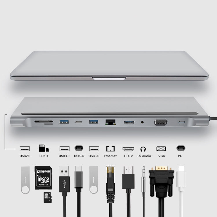 Versatile 11-in-1 Type-C HUB Adapter with Rapid Data Transfer and 87W PD