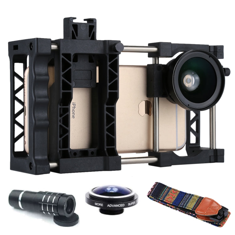 PAPHOTO Universal Adjustable Mobile Phone Cage with Wide-Angle Lens and Complete Lens Kit