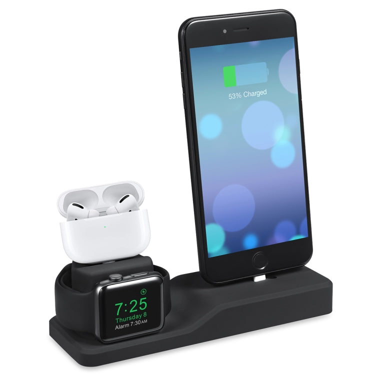 3 in 1 Silicone Charging Dock for Apple Devices (Black) with Bracket Function