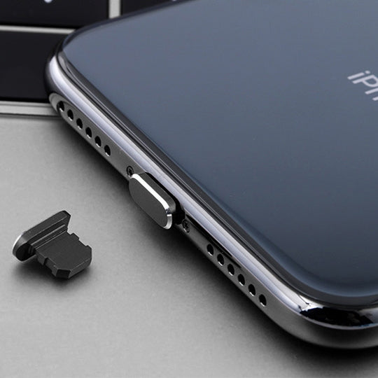Metal Anti-Dust Plug for iPhone - 2pcs, Universal 8 Pin Charging Port, Black