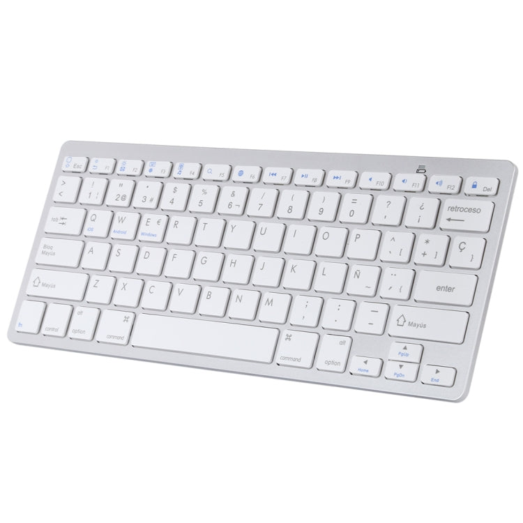 Ultra-thin Wireless Bluetooth Keyboard for iPad, Samsung, Huawei, Xiaomi, Tablet PCs or Smartphones, Spanish Keys (Silver)