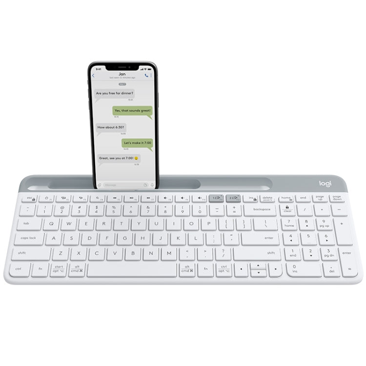 Logitech K580 Lightweight Multi-device Wireless Keyboard with Phone Holder (White)