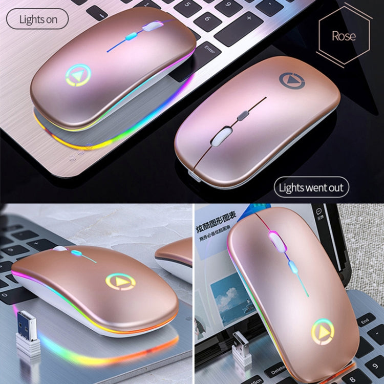 Wireless Rose Gold Rechargeable Silent Mouse with Adjustable RGB Light