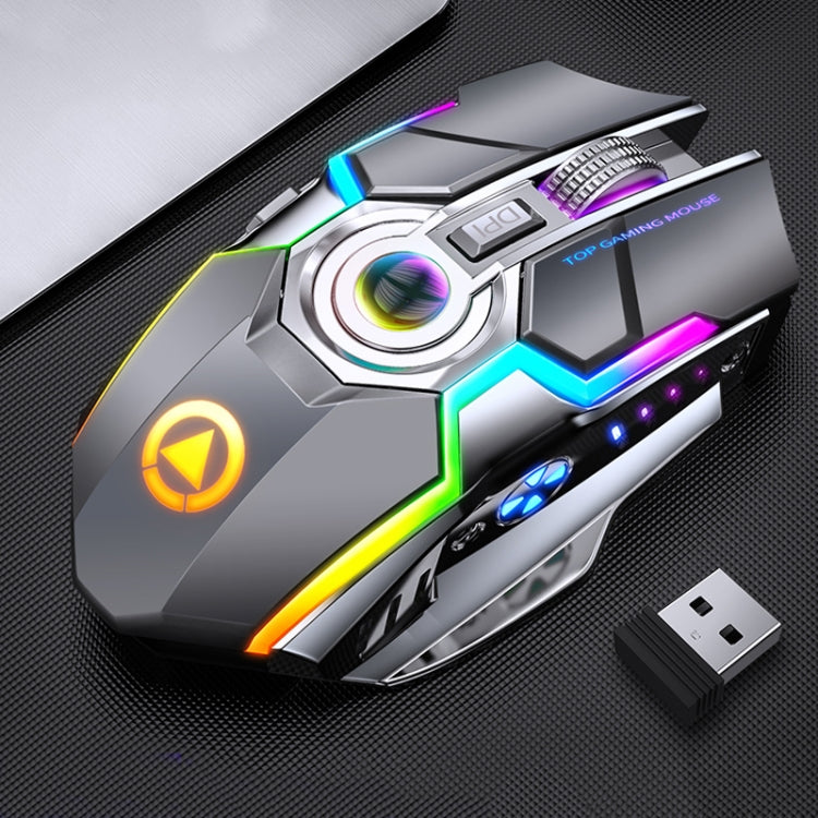 Wireless Silent Gaming Mouse with Rechargeable RGB Light 1600DPI 2.4GHz 3-Modes (Grey)